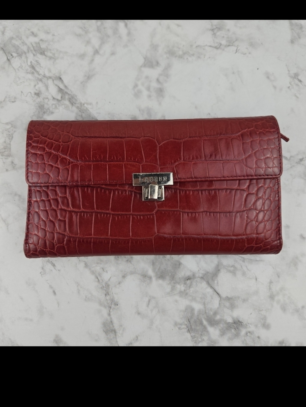 Lauren Red Croc-Embossed Wallet